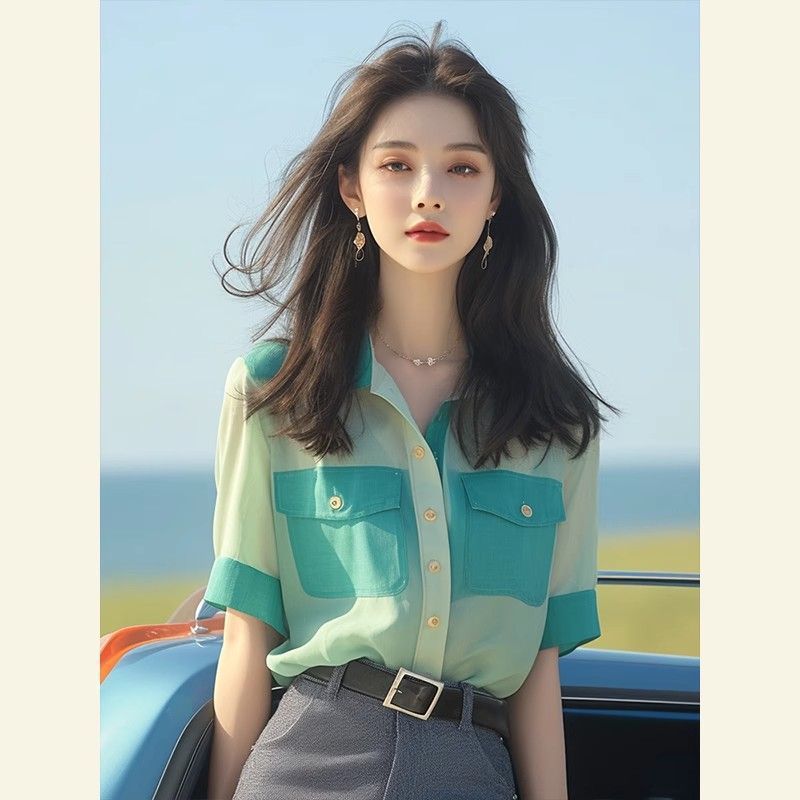 Women's Casual French Button Chiffon Top