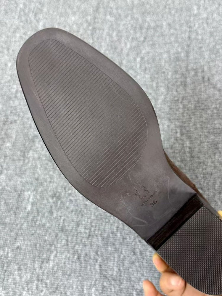 Mid-heel Chunky-heel Retro Square-toe Matte Leather Womens Boots