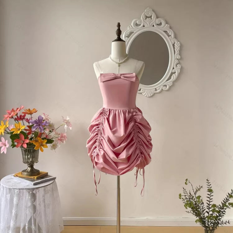 Dreamy Romantic Strapless Dress With A Large Bow And Adjustable Fit