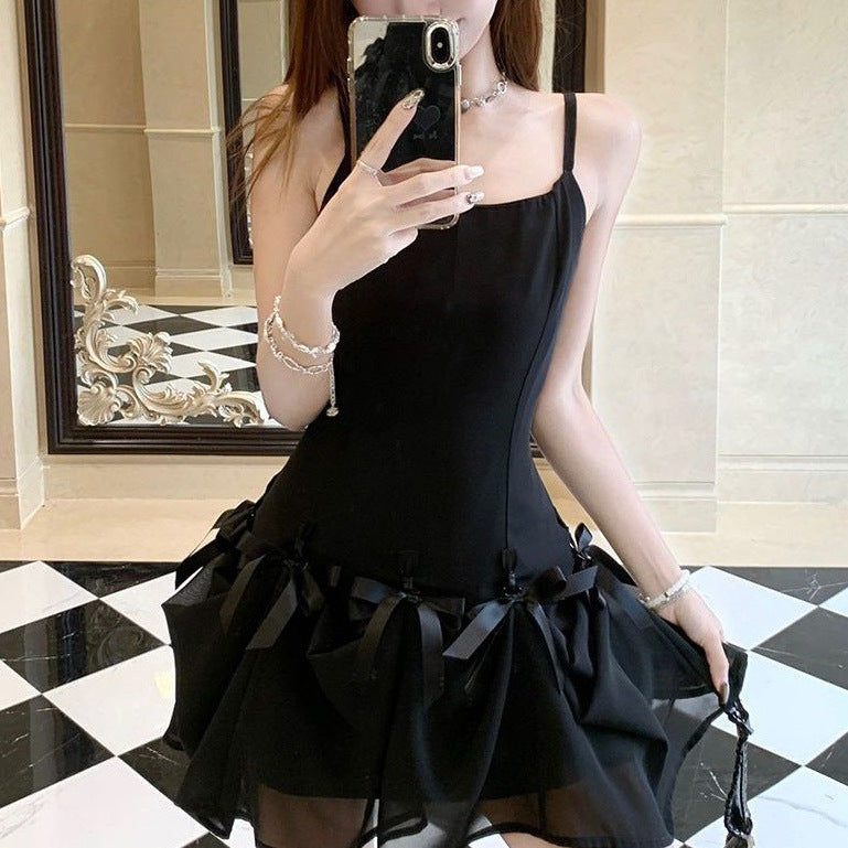 Solid-color Bow-neck Figure-flattering Slip Dress For Women