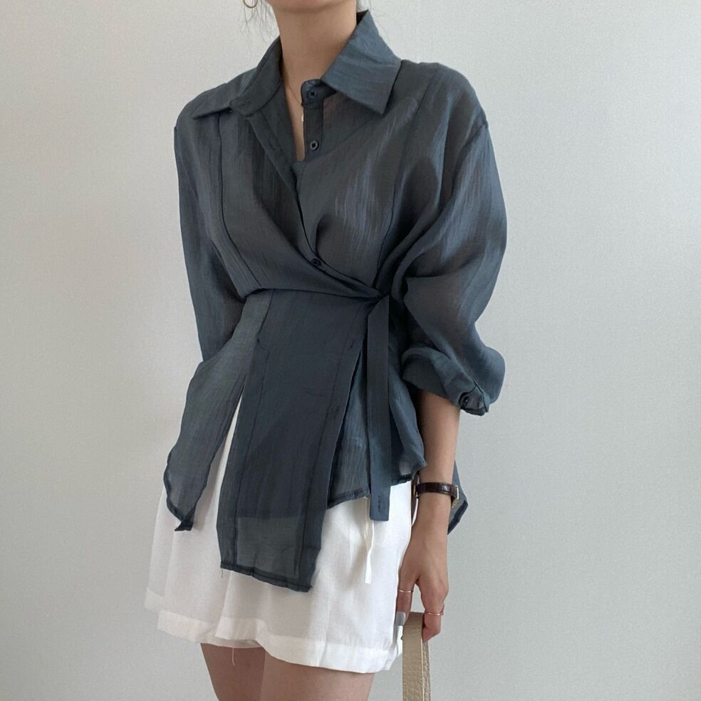 Irregular Buttoned Lapel Shirt Women Temperament
