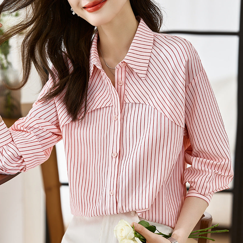 French Striped Shirt Top For Women