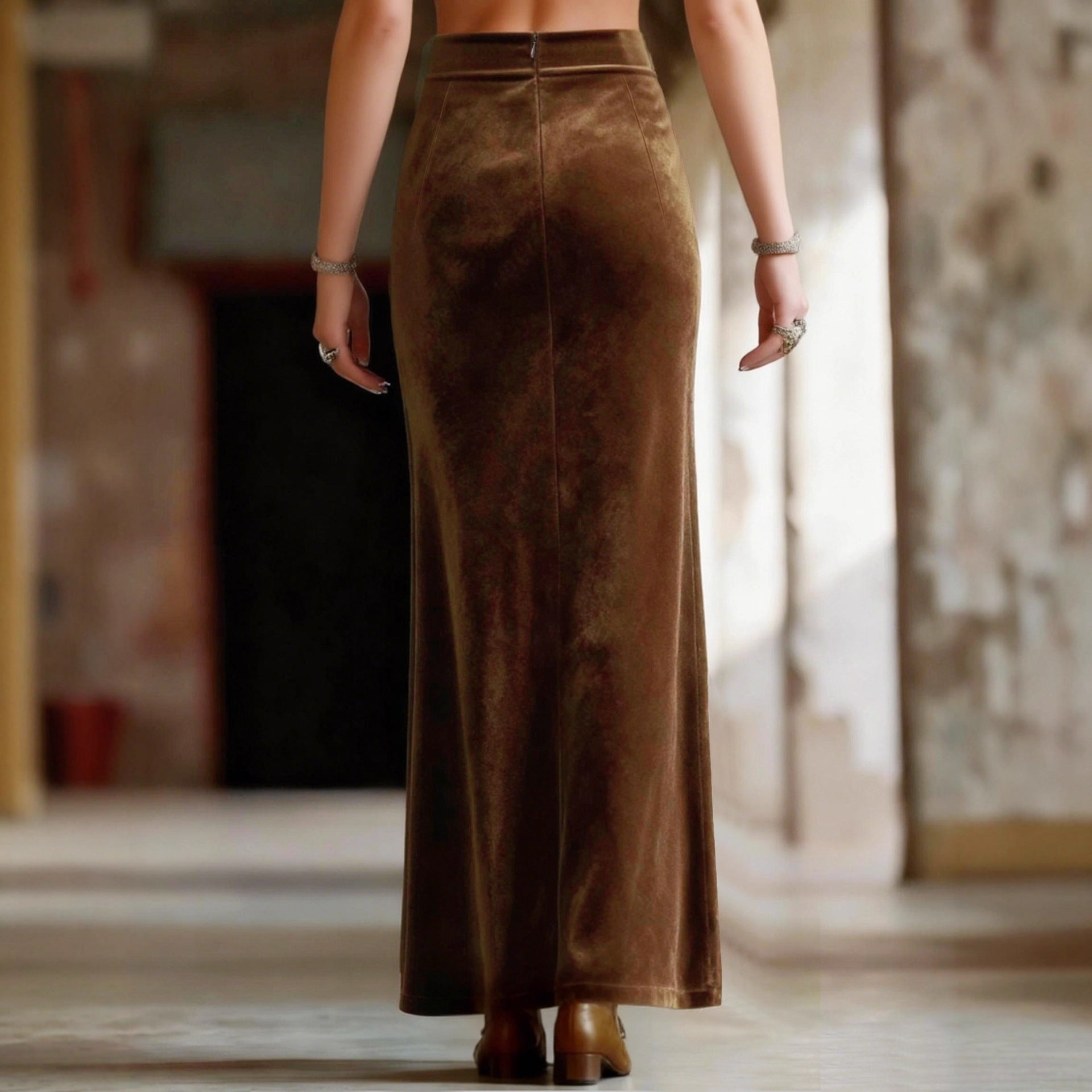 Womens Retro Western Mesh Patchwork Beaded Long Skirt